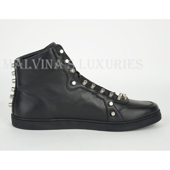 GUCCI SNEAKERS BLACK LEATHER HIGH TOP STUDDED SHOES sz 9.5G / converts to US 10 - Picture 6 of 12